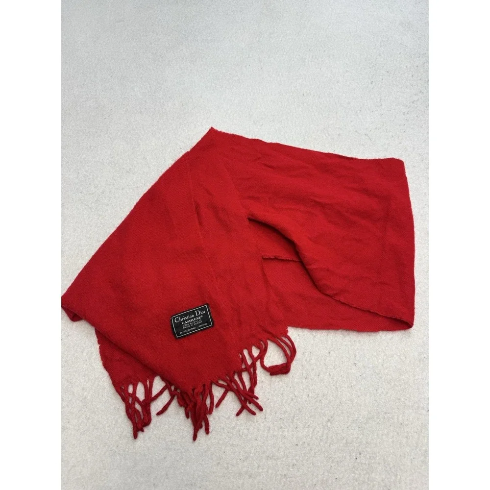 Christian Dior Scarf Womens One Size Red Cashluxe Acrylic Fringe Korea Winter